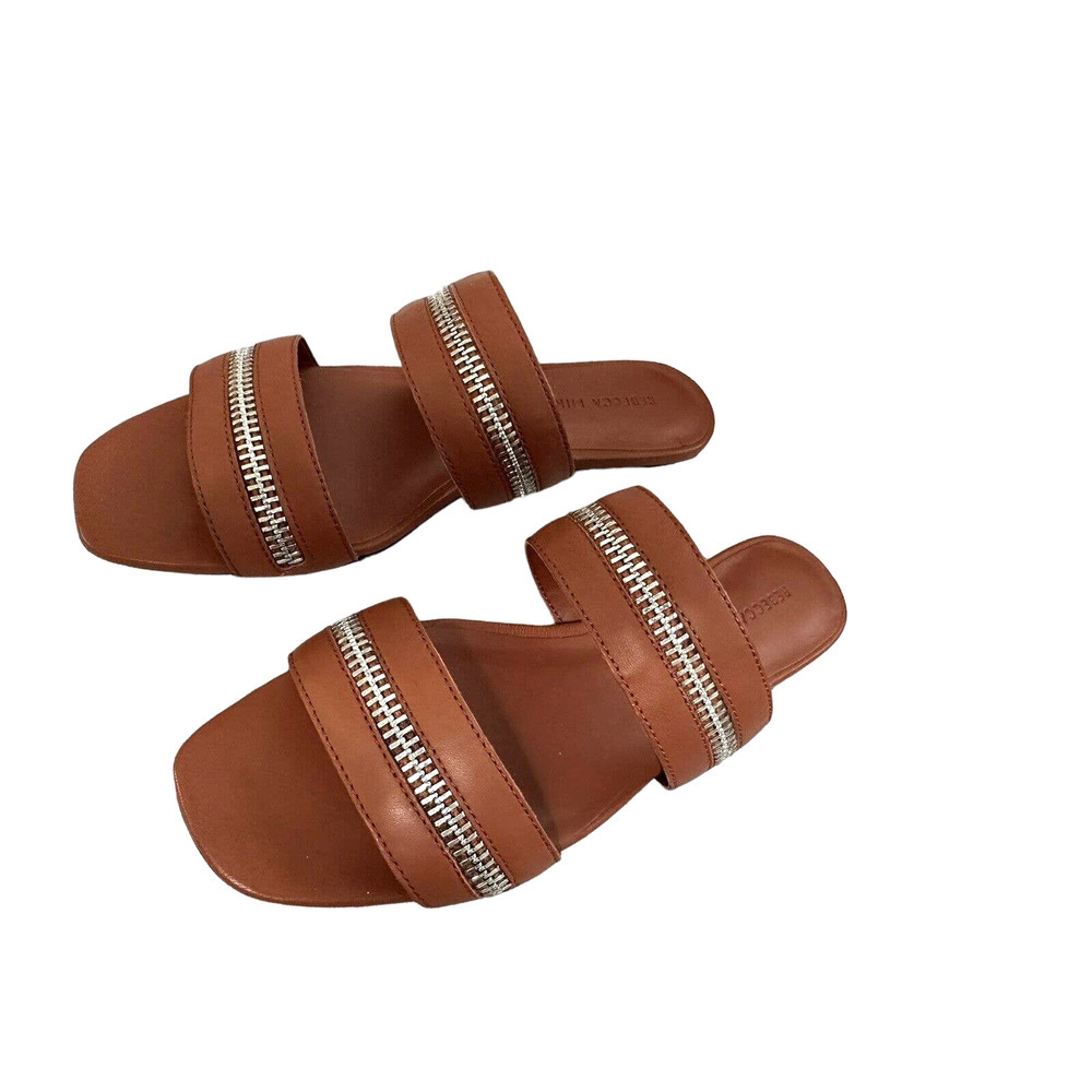 NEW Rebecca Minkoff Marciann Zipper Leather Mules Brown Leather ~ 6.5M. RET$ 128